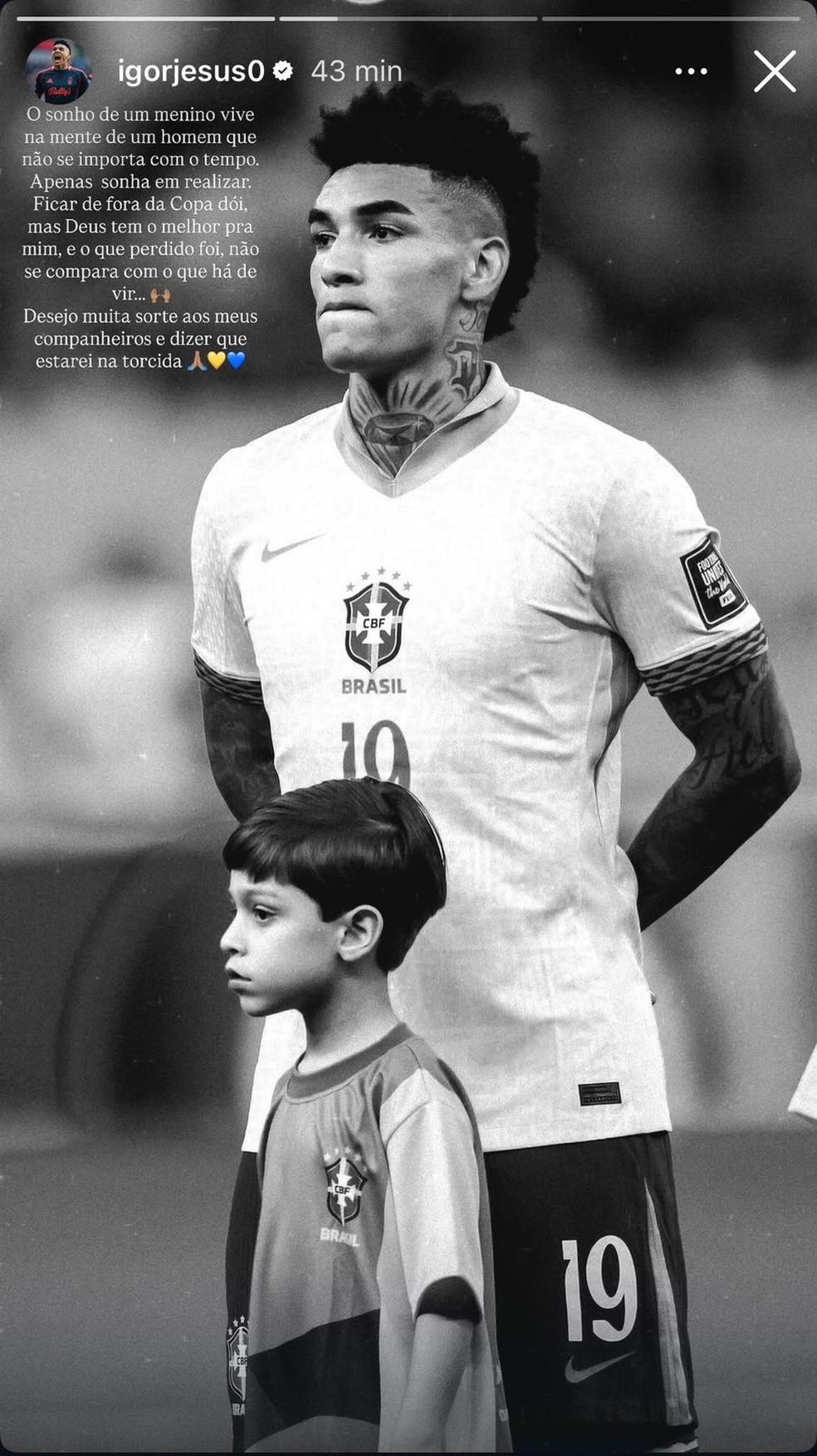 Igor Jesus lamenta ausência na lista de Carlo Ancelotti para Copa do Mundo