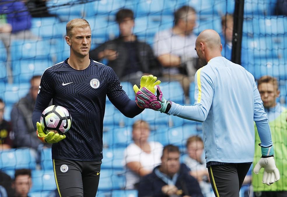 Joe Hart aquecimento City x Sunderland
