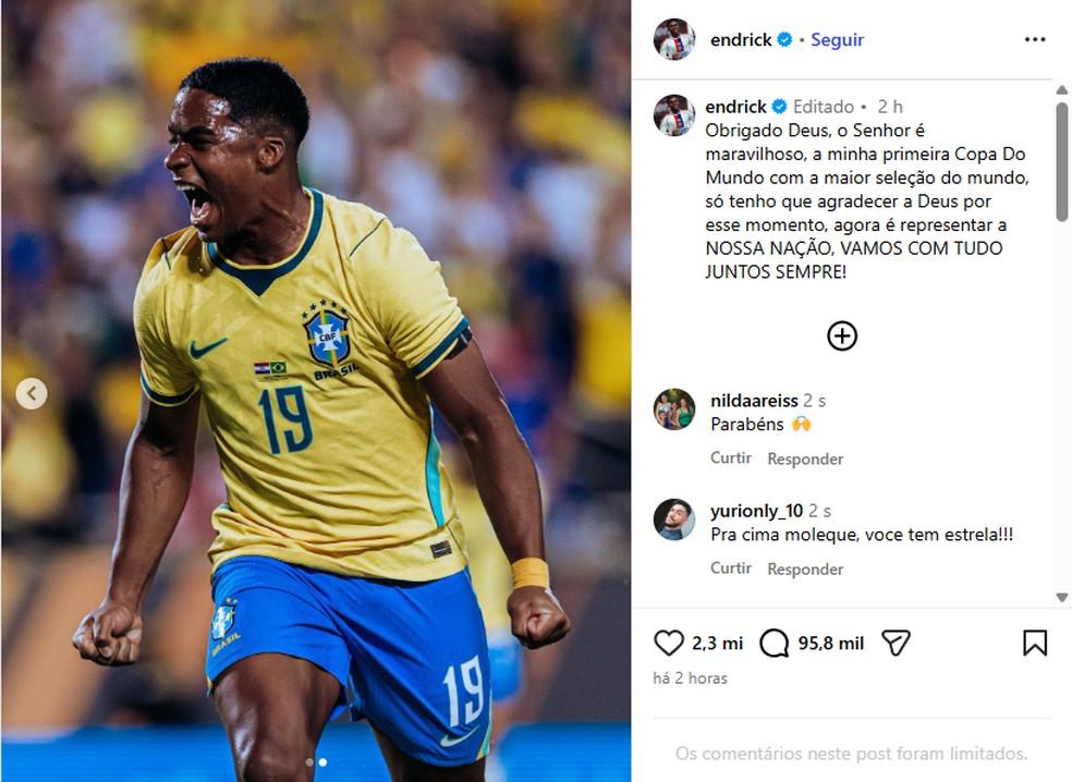 Endrick celebra convocação para a Copa do Mundo