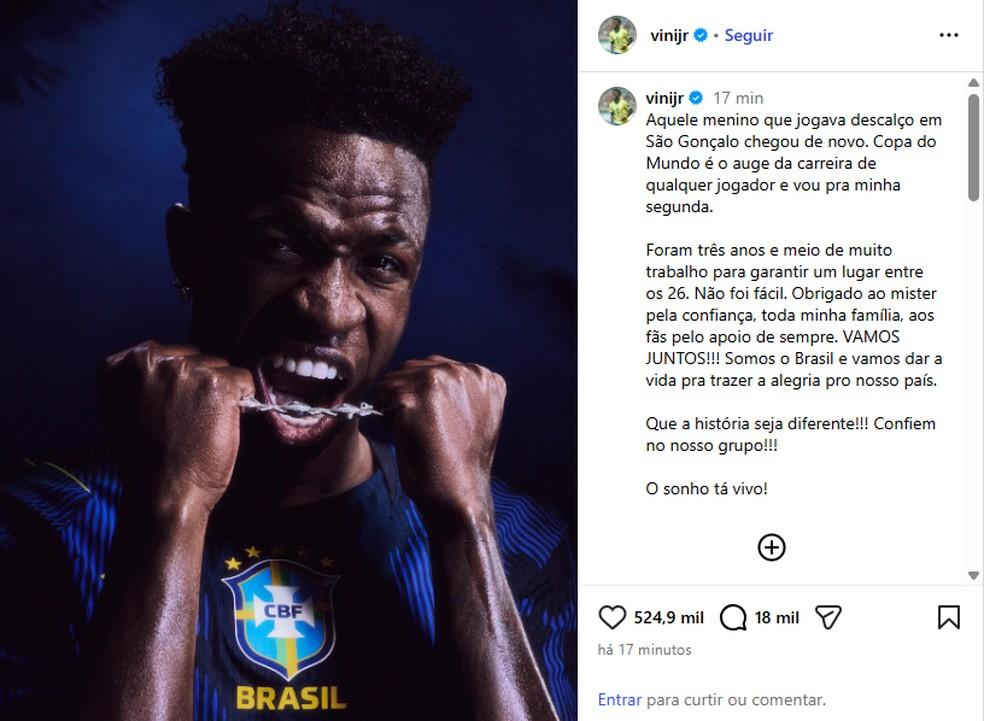 Vini Jr celebra convocação para a Copa do Mundo