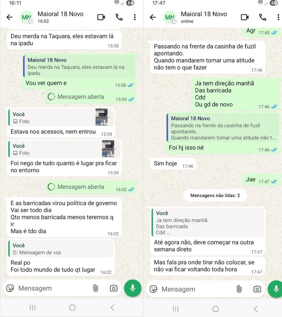 A conversa de Bigode Mexicano com seu superior, identificado como 'Maioral 18 Novo'