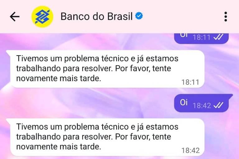 Captura de tela de conversa no WhatsApp do Banco do Brasil