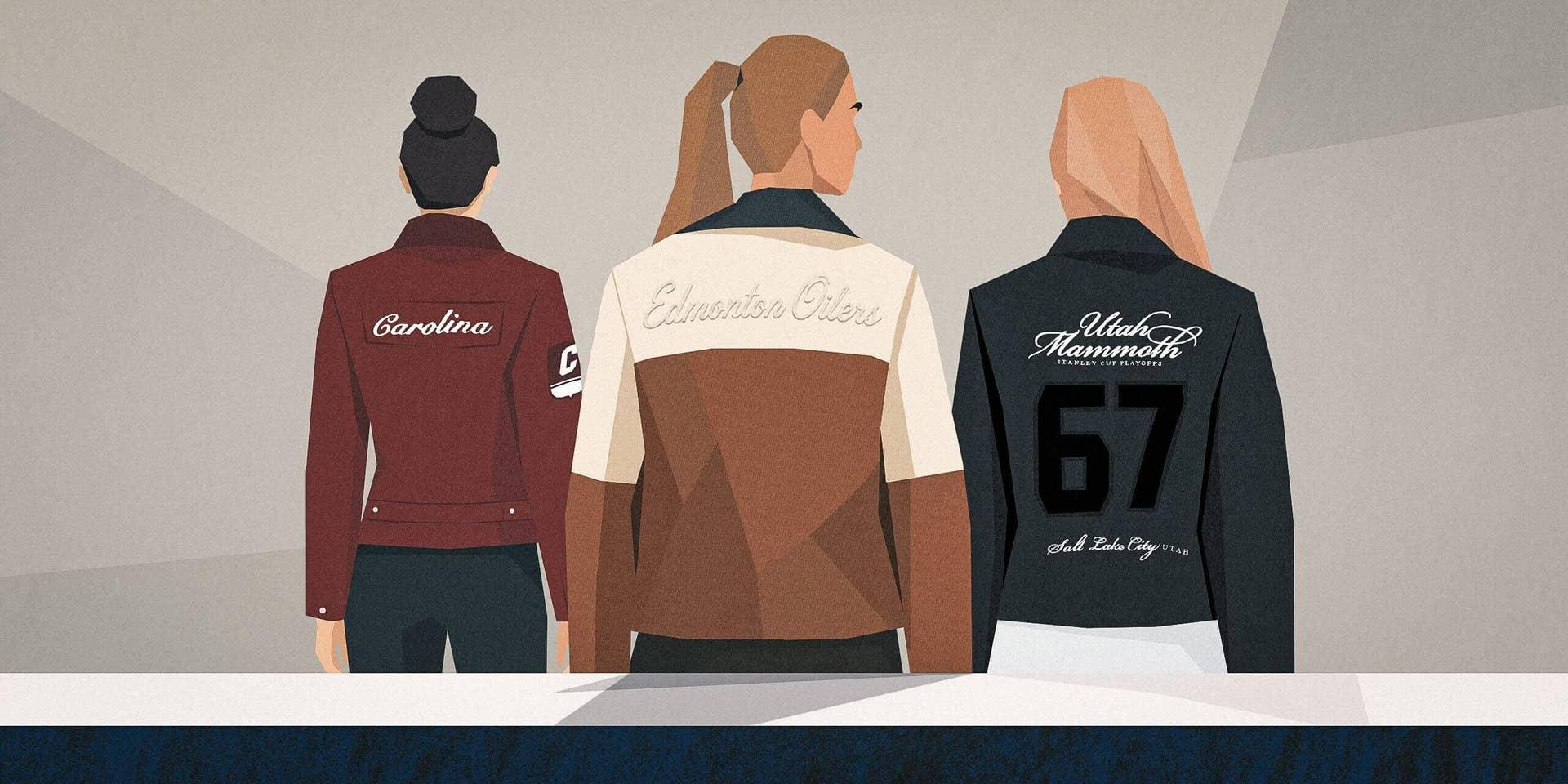 Ilustração de jaquetas personalizadas de WAGs de times da NHL