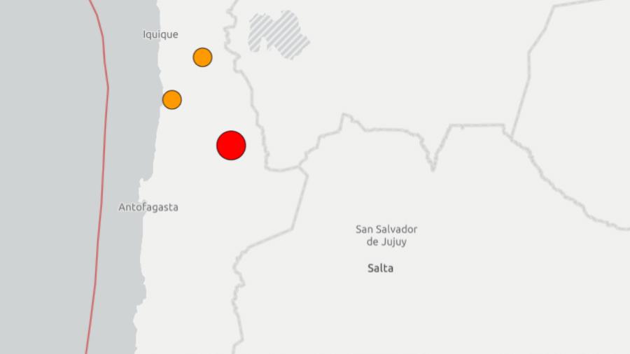 Ponto vermelho indica local de terremoto.