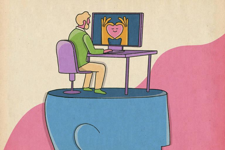 Ilustração em estilo gráfico sobre saúde mental e afeto