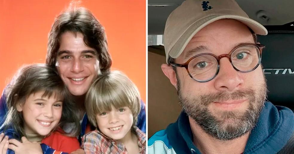 Danny Pintauro com Tony Danza e Alyssa Milano na série 'Quem É o Chefe?' e em foto atual