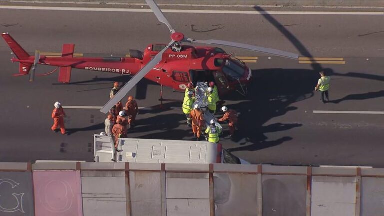 Helicóptero faz pouso de emergência para resgatar motociclista na Linha Amarela