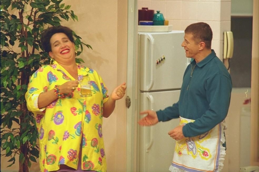 Cláudia Jimenez e Miguel Falabella em gravação do 'Sai de Baixo'