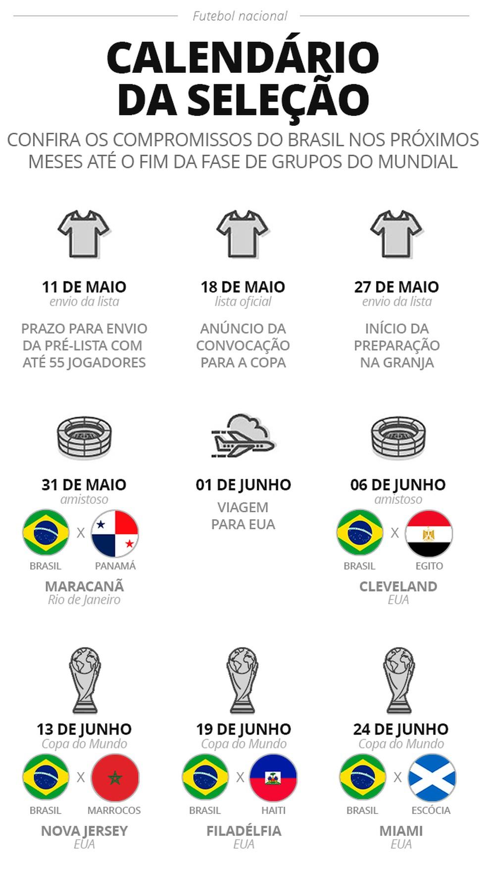 Programação da seleção brasileira até a Copa do Mundo