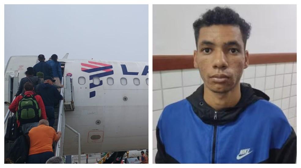 Policiais e Alessandro Martins dos Santos embarcam em avião na Bahia com destino em SP.
