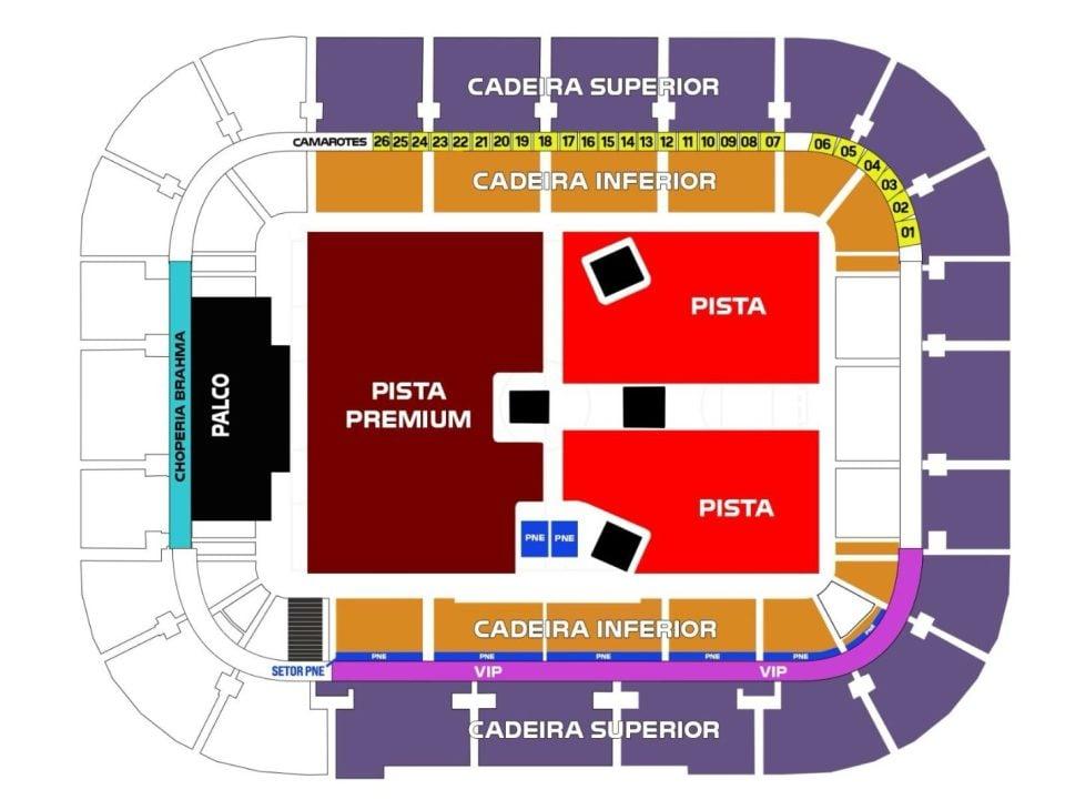 mapa de lugares do show do Iron Maiden