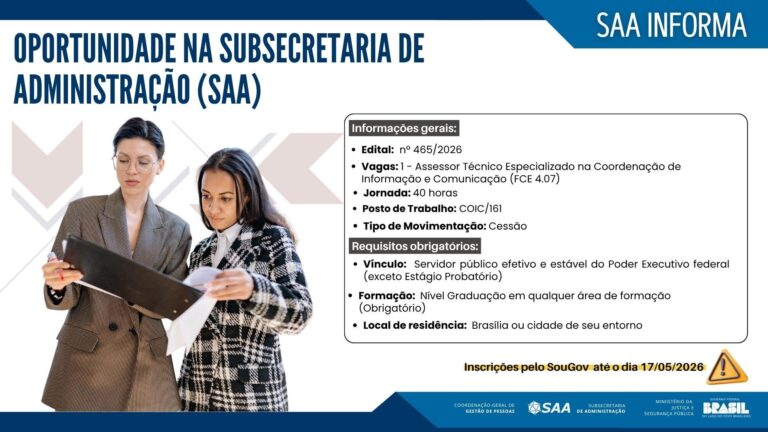 Edital nº 465/2026 do Ministério da Justiça: Inscrições Abertas!
