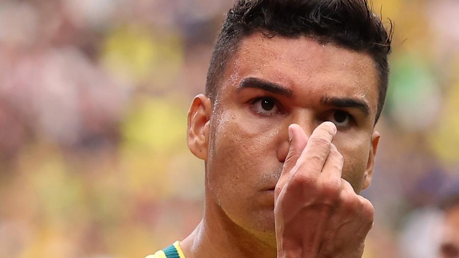 Casemiro comemorando contra o Japão na Copa do Mundo