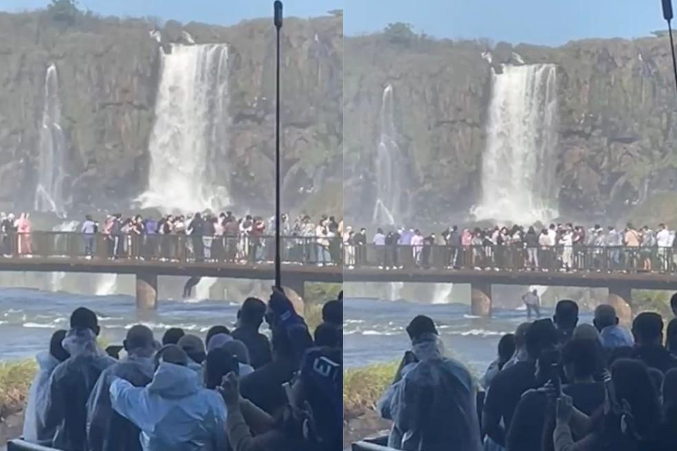 Turista pulo nas Cataratas do Iguaçu para pegar um celular.