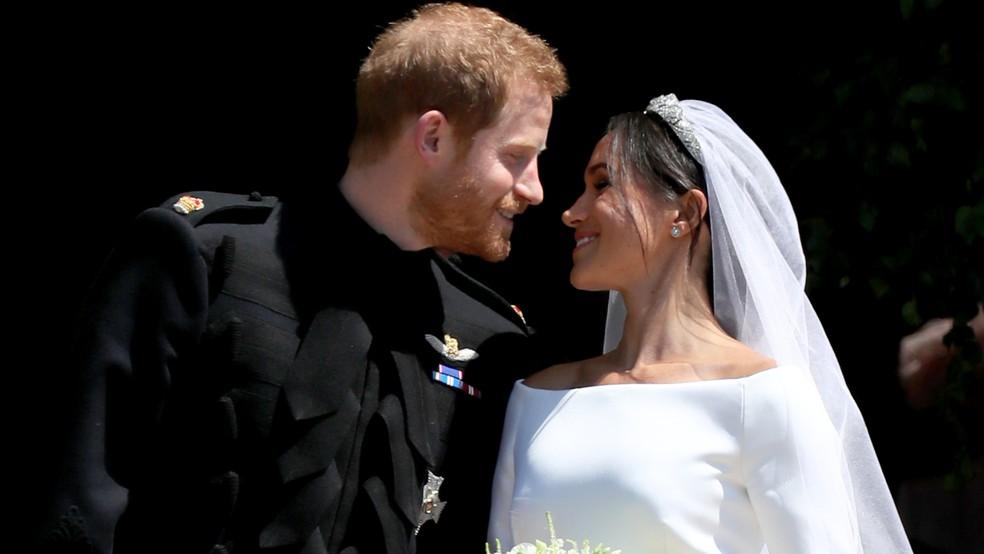Príncipe Harry e Meghan Markle deixando a Capela de São Jorge