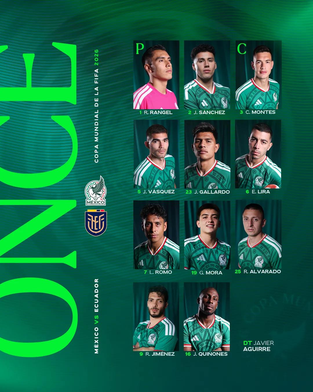 Alineação do México para o jogo contra o Ecuador