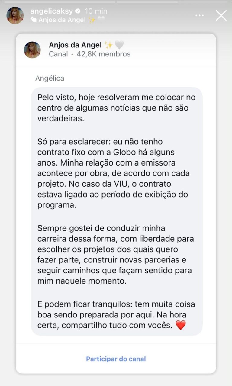 Angélica esclarece rumores sobre sua carreira e fala sobre novos projetos