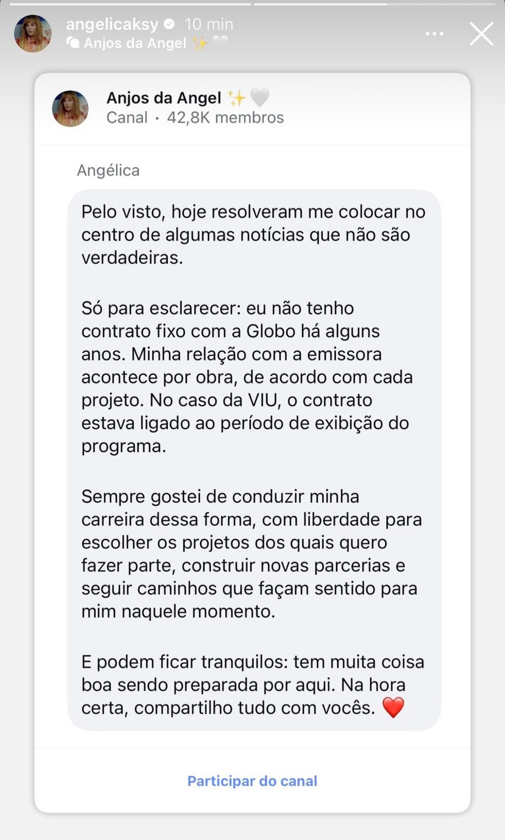 Angélica nega fim de contrato com a Globo