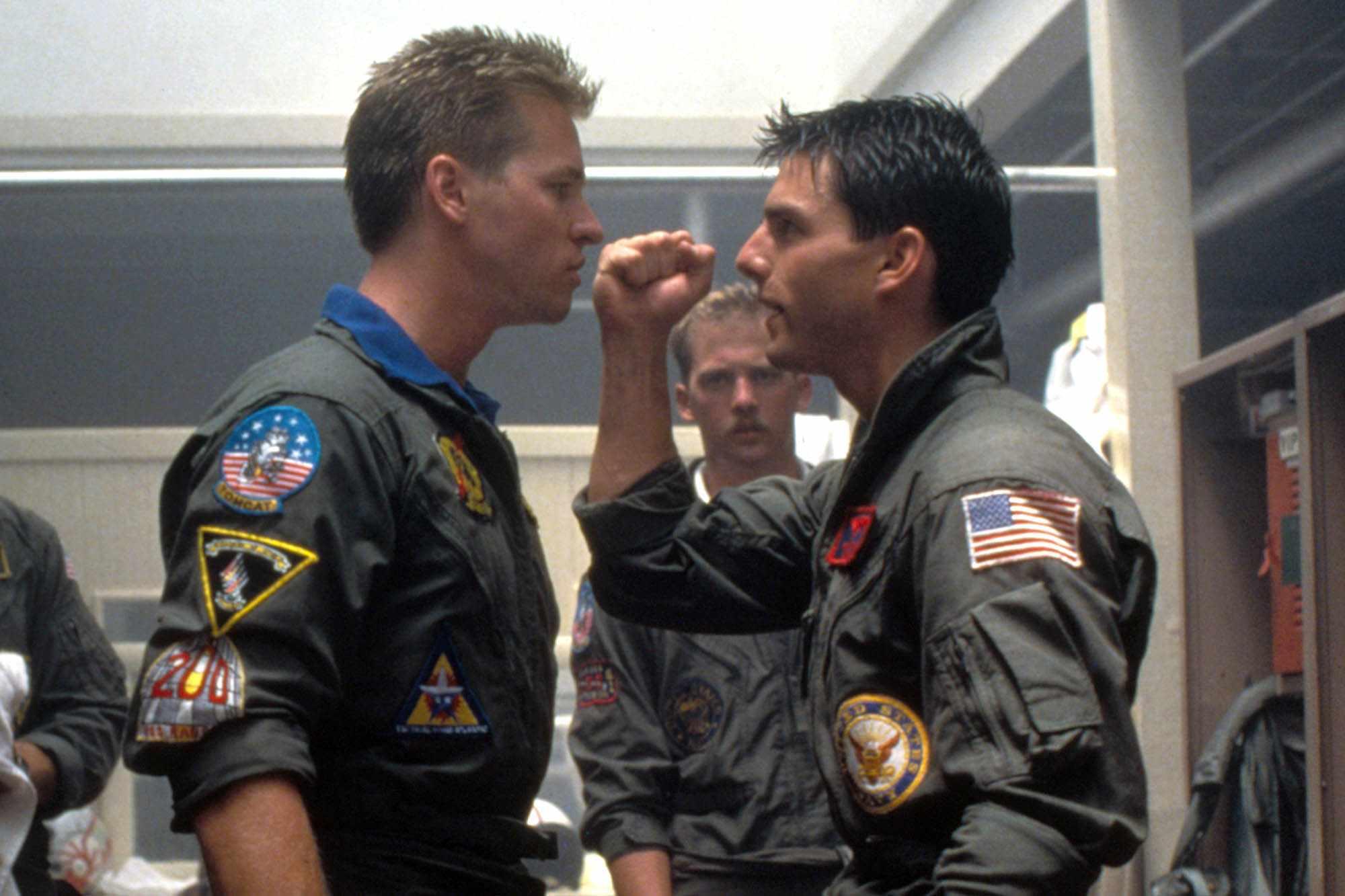 Val Kilmer e Tom Cruise no set de Top Gun