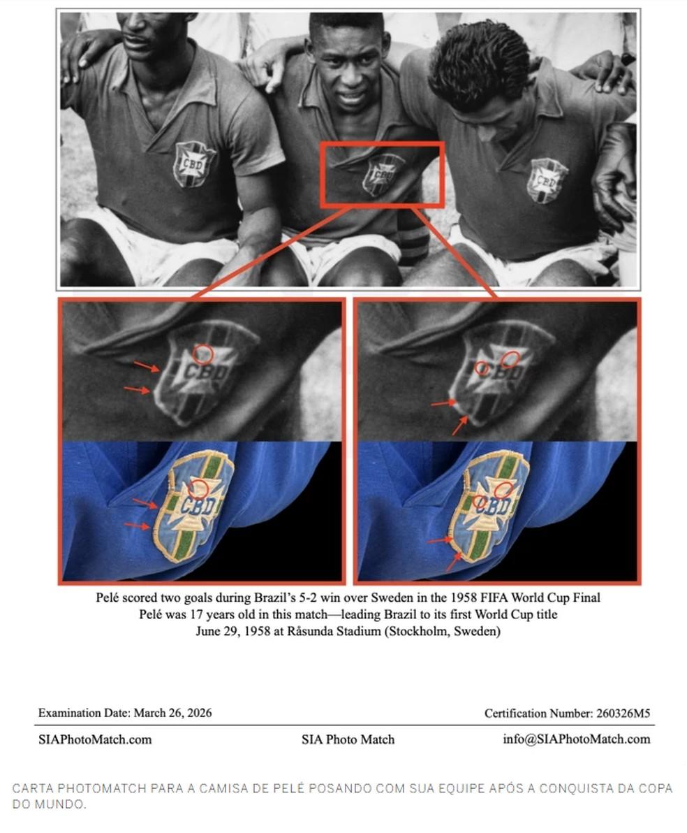 Casa de leilão mostra os detalhes da camisa: a mesma de 1958