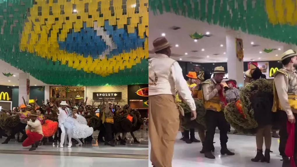 Apresentação de quadrilha junina em shopping center