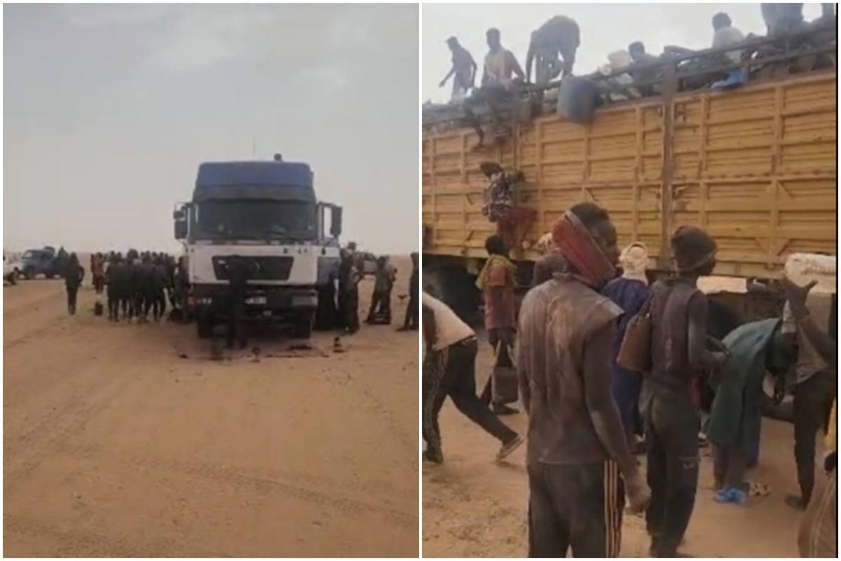 Pessoas resgatadas após caminhão quebrar no Saara, África