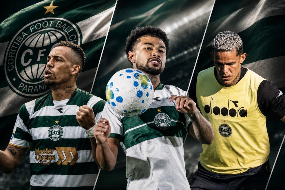 Breno Lopes, Lucas Ronier e Wallisson, jogadores do Coritiba
