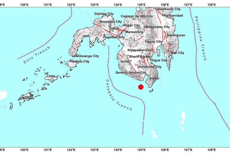 Mapa mostra a ilha de Mindanao nas Filipinas
