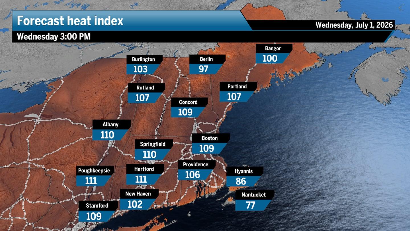 Índice de calor, ou temperatura 'sinta-se' em partes da Nova Inglaterra vai atingir 109 graus!