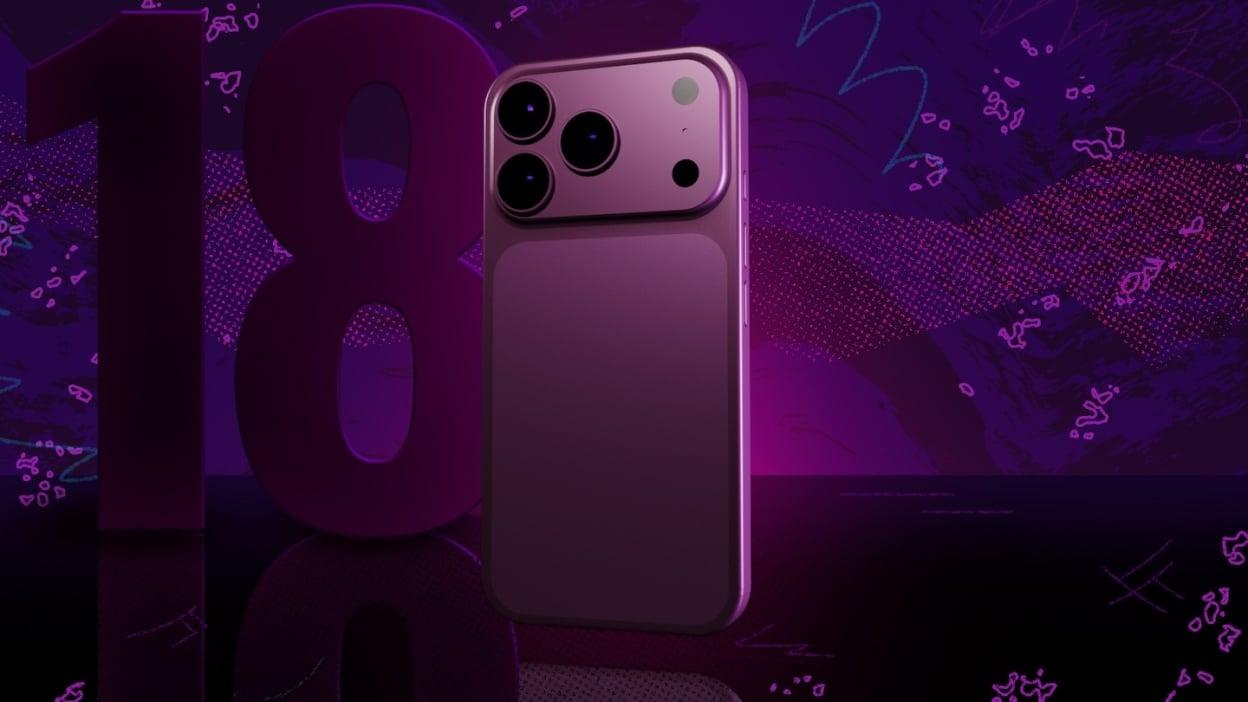 An iPhone Pro model in front of a dark background with the number 18 next to it.