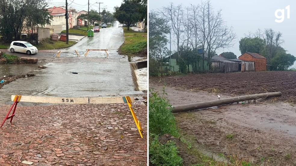 Destruição causada pelos ventos em Candelária e em Bagé