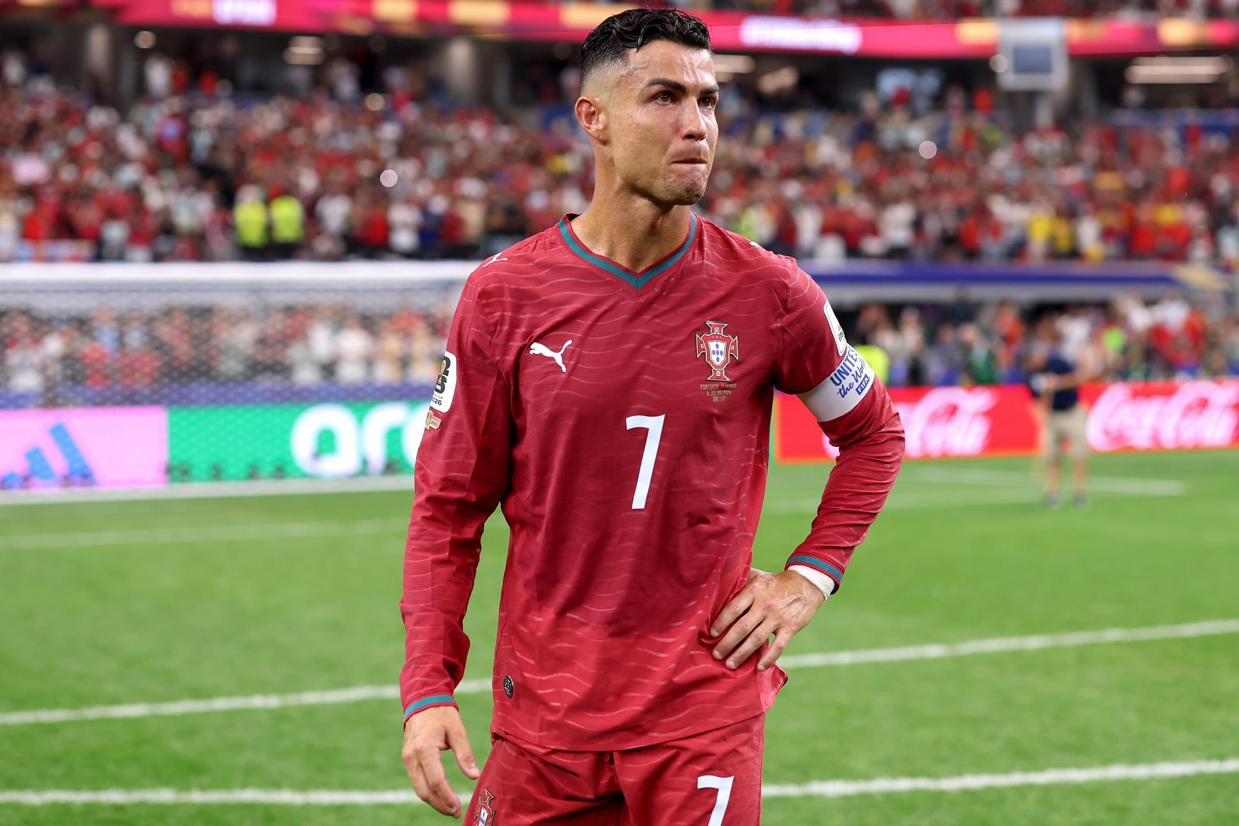Cristiano Ronaldo shows dejection after the team's defeat during the Portugal v Spain: Round of 16 - FIFA World Cup 2026