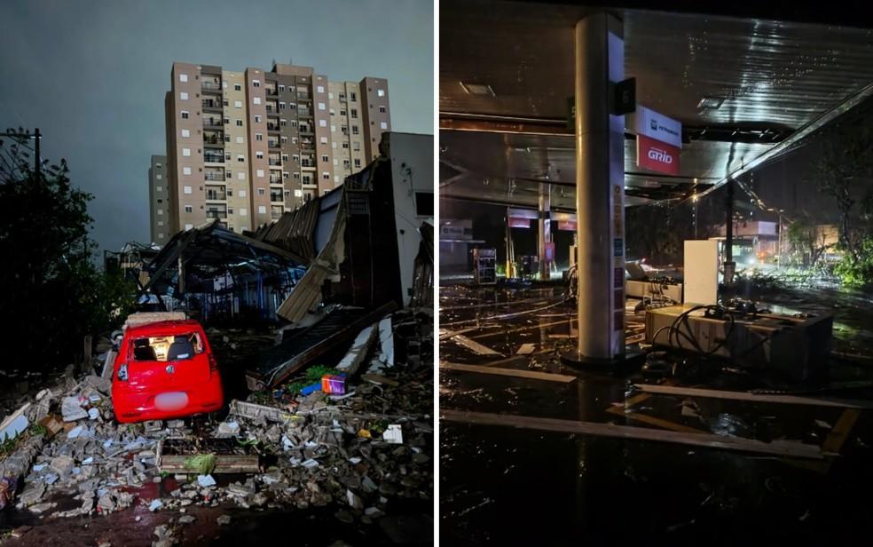 Ventos fortes destruíram teto de academia e posto de combustíveis em Ribeirão Preto, SP