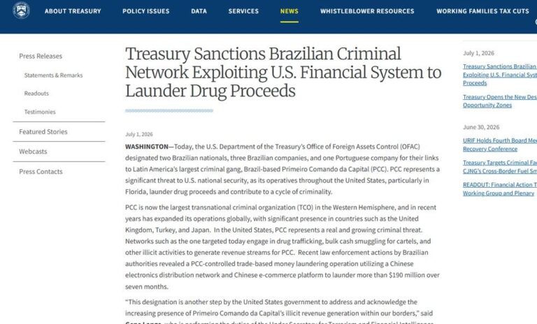 Impacto das Sanções dos EUA: Governo Brasileiro Reage às Penalizações ao PCC