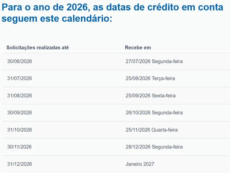 Calendário caixa