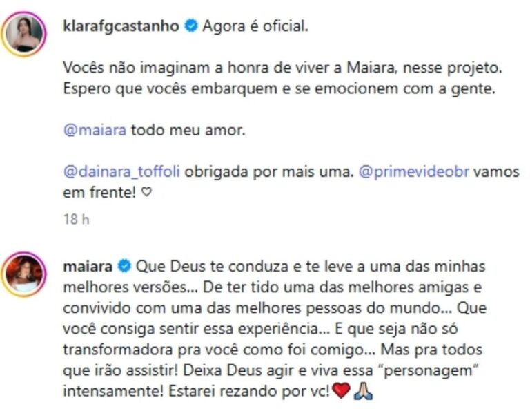 Maiara apoia Klara Castanho em cinebiografia sobre Marília Mendonça