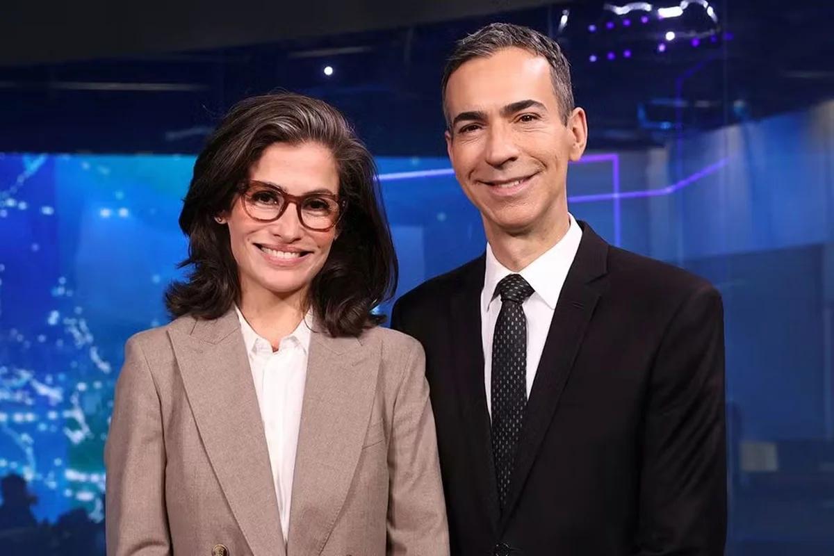 César Tralli e Renata Vasconcellos na bancada do Jornal Nacional