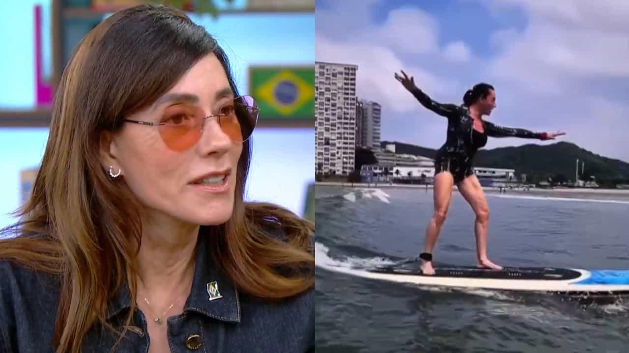 Christiane Torloni surfando e no programa Mais Você