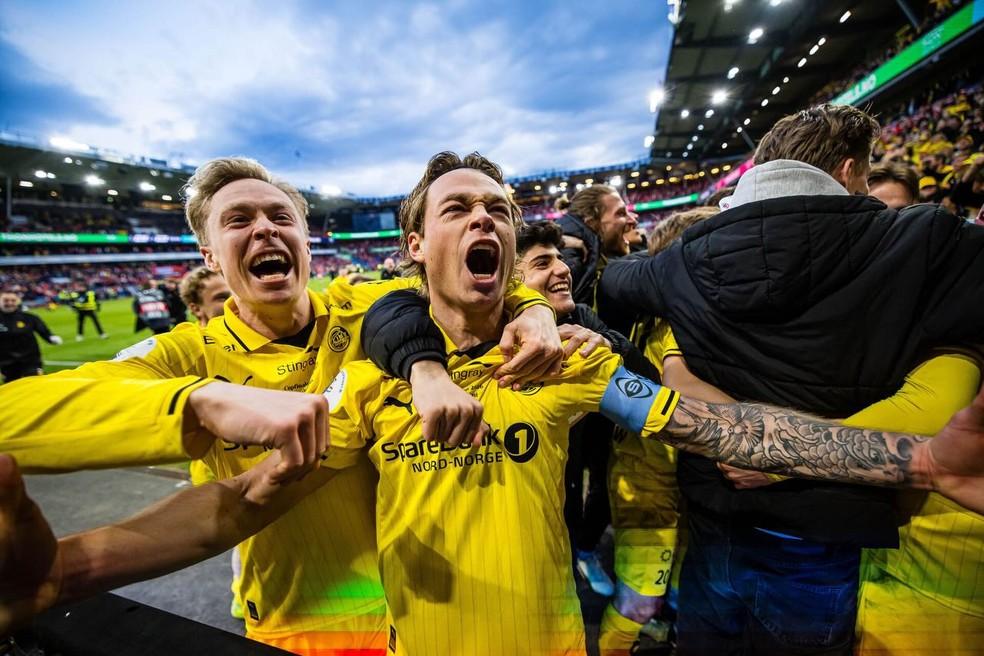 Patrick Berg comemorando título com o Bodø/Glimt, da Noruega