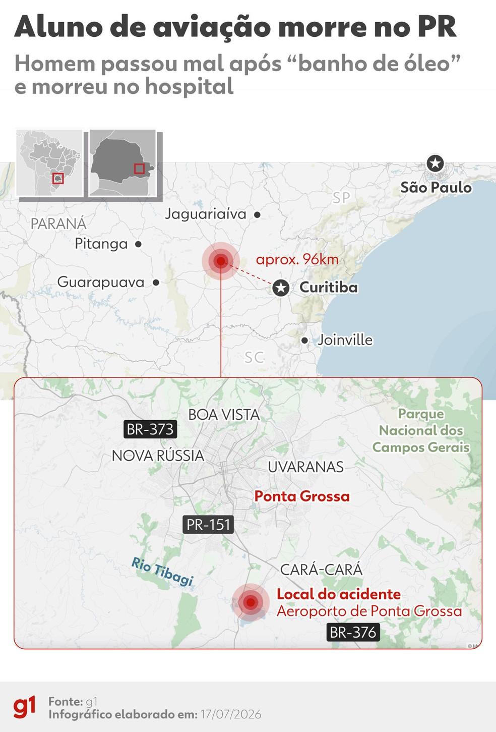 Mapa: Aluno de aviação morre no PR
