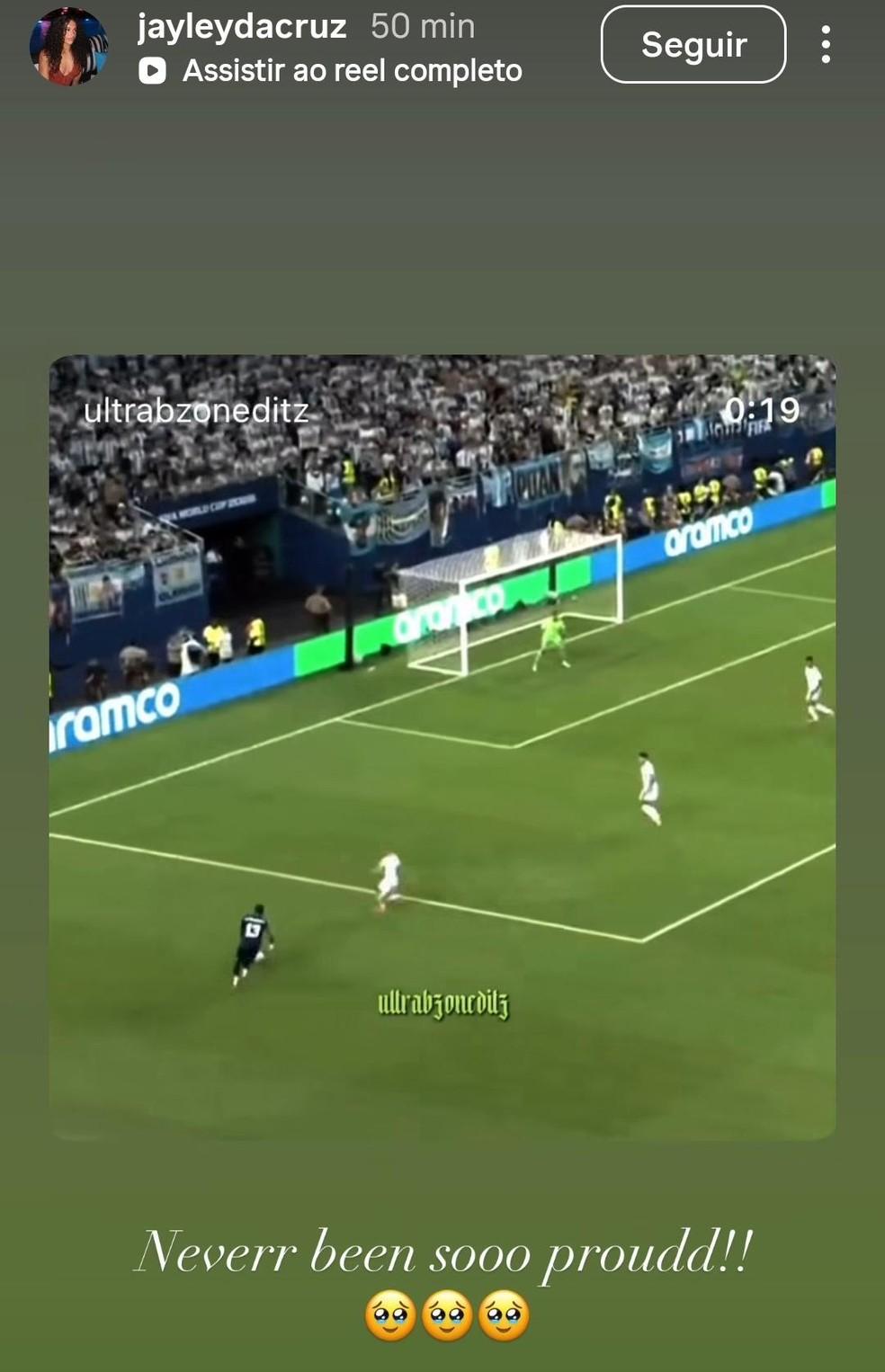 Jayley da Cruz comemorou golaço do namorado Sidny Cabral na Copa do Mundo